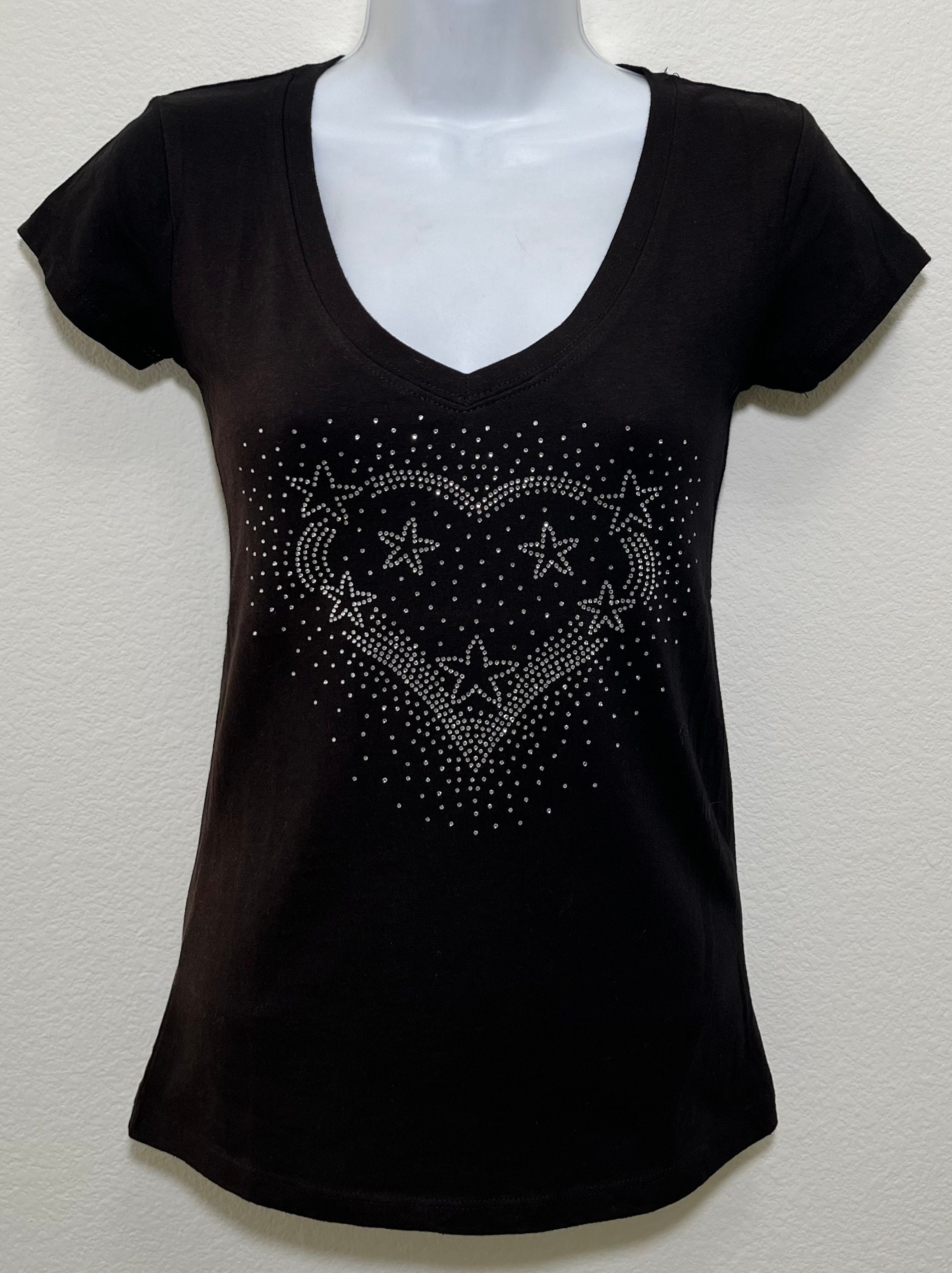 Handmade Rhinestone Heart T-shirt - Etsy