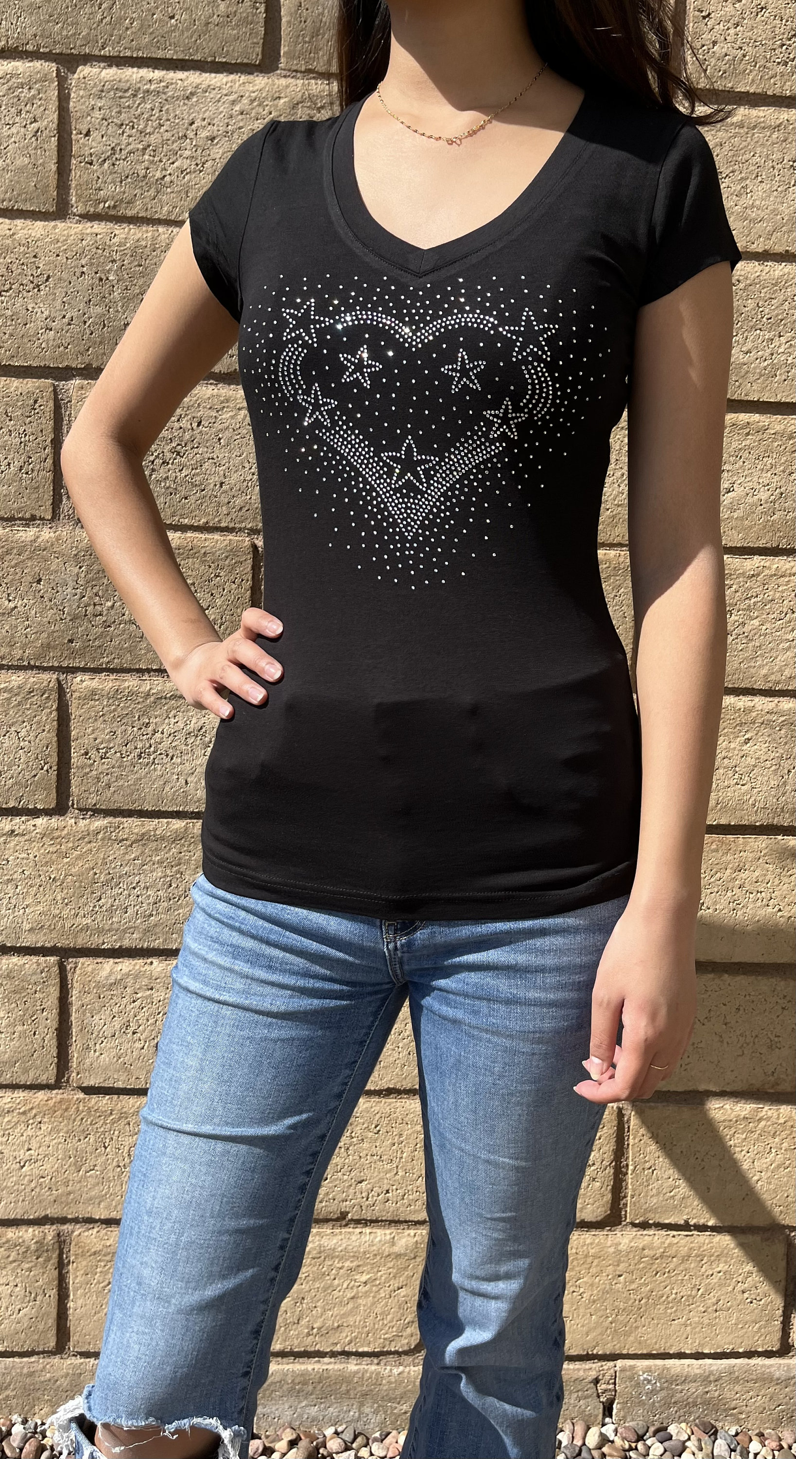 Handmade Rhinestone Heart T-shirt - Etsy