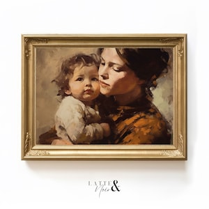 Mother and Child Vintage-Inspired Wall Art Digital Download Printable Wall Art Home Decor Family Art Vintage Bedroom Decor #021