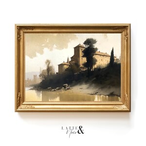 Italian Village Cityscape Wall Art Digital Download Printable Architecture River Reflection Landscape Vintage Inspired Home Decor #008