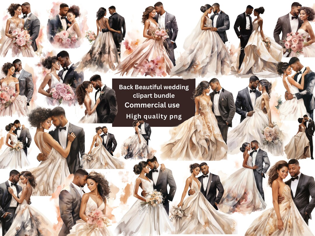 Beautiful Black Bride and Black Groom Watercolor Clipart Bundle ...
