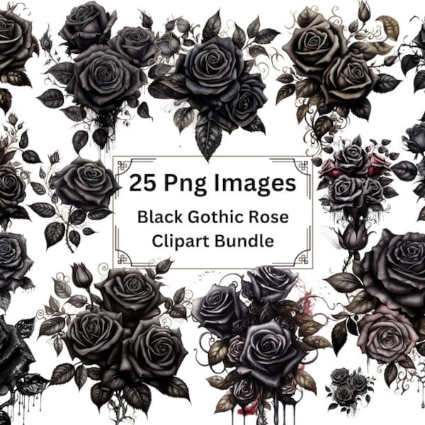 Gothic Black Rose Clipart Bundle 25 png Images Dark fantasy Scrapbooking, Junk journal instant download for commercial use