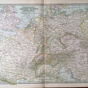 Antique Central-Europe Travel Map, 1897 travel Map, Century Atlas Map Europe
