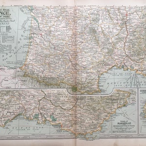 Antique Map of France Southern Part, 1890s Map France, Century Map France