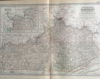 Antique Map Kentucky, 1800s Map, Century Atlas