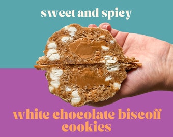 Recette de biscuits au chocolat blanc et au biscoff | Biscuit farci gastronomique | Recette de biscuits gastronomiques d'automne | Biscuits gastronomiques farcis | Biscuits à la new-yorkaise