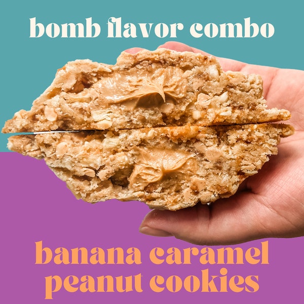 Banana Caramel Peanut Cookie Recipe | Peanut Butter Stuffed Cookie | Fall Gourmet Cookie Recipe | Stuffed Gourmet Cookies | NY Style Cookies
