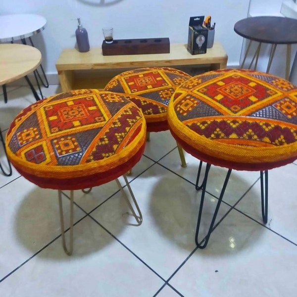 tapis Pouf rond à motifs artisanal marocain, décoration de maison, tabouret de Table basse