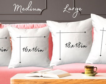Throw Pillow Listing Add Ons, Throw Pillow Size Chart Key Feature Details Mockups, 2 Digital Jpg Download Files