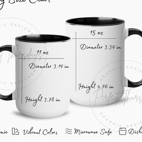 Two Tone Mug Size Chart Template, Two Tone Size Chart Editable Template, 4 Digital Jpg Download Files, Editable Size Chart, Mugs Mugs