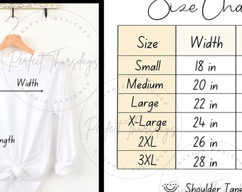 Bella+Canvas 3501 Long Sleeve Size Chart Template Editable Size Chart Template Embedded Link To Edit Bella+Canvas Long Sleeve Tshirt Mockup
