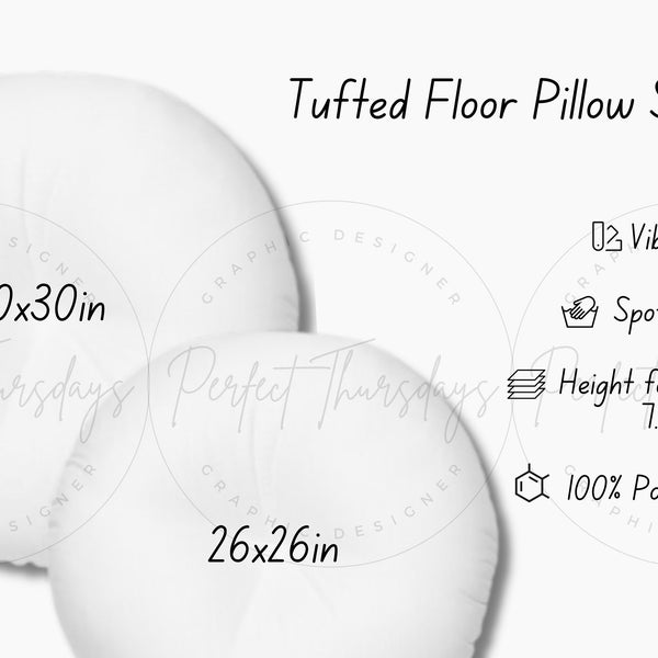 Round Tufted Floor Pillow Size Chart Template, Tufted Floor Pillow Size Chart Editable Template, 2 Digital Jpg Download File, Editable Chart