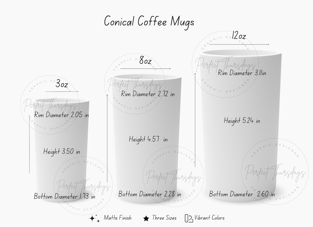 Conical Coffee Mug Size Chart Template, Latte Mug Size Chart Editable