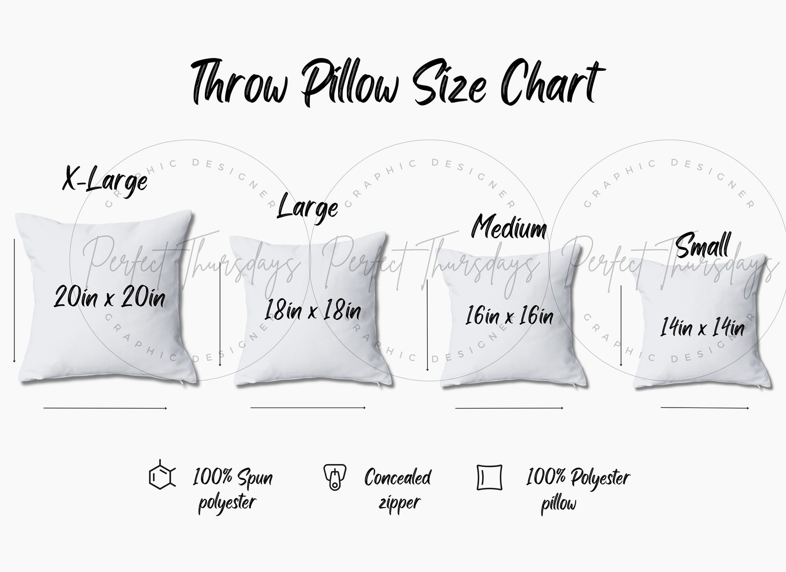 Pillow Size Chart Editable in Canva, Throw Pillow Size Chart Digital