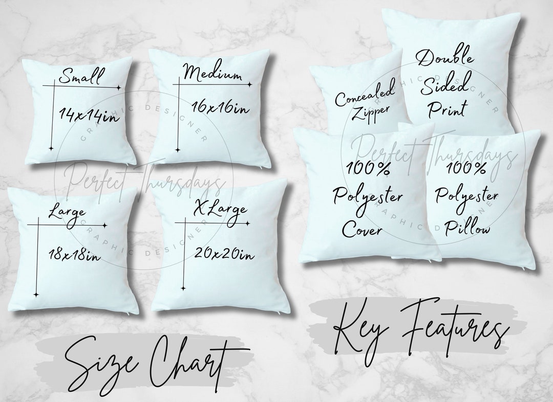 Throw Pillow Size Chart Template Mockup Editable in Canva, AOP Throw