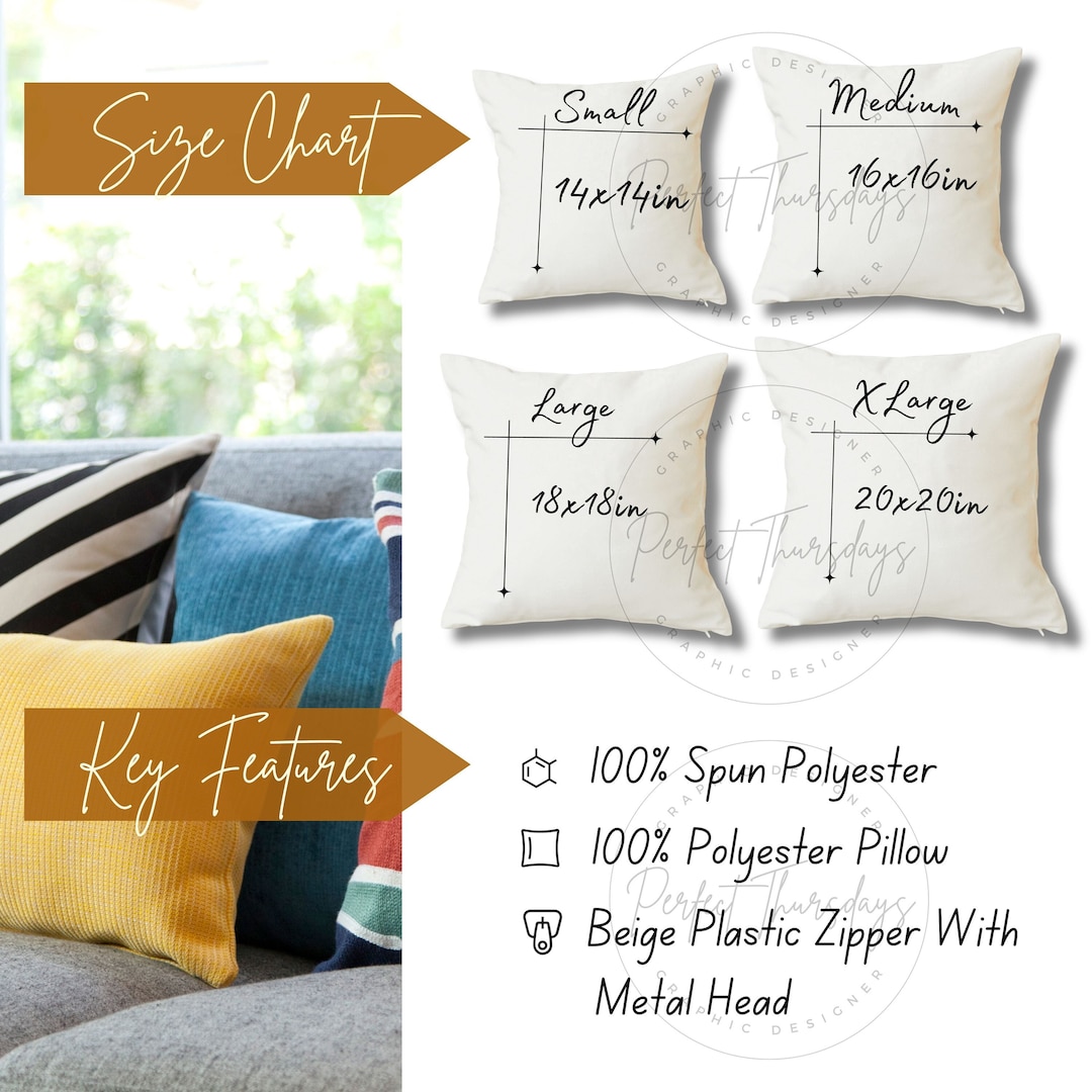 Decorative Throw Pillows Size Chart Care Instructions and Key Etsy