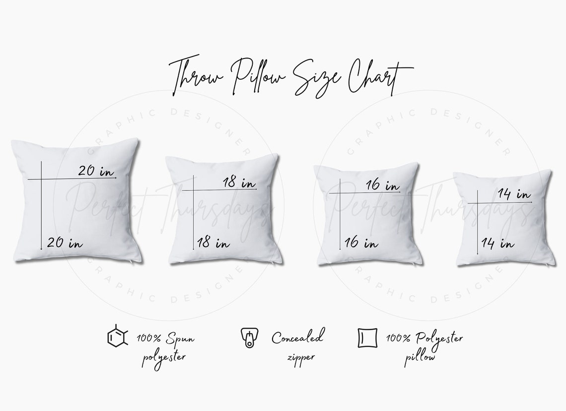 Pillow Size Chart Editable in Canva, Throw Pillow Size Chart Digital