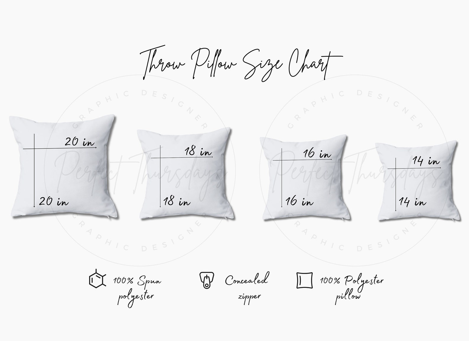 Pillow Size Chart Editable in Canva, Throw Pillow Size Chart Digital