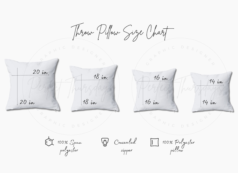 Pillow Size Chart Editable in Canva, Throw Pillow Size Chart Digital