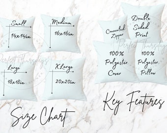 Throw Pillows Listing Add Ons, Throw Pillow Size Chart Mockups, Throw Pillow Key Features Mockups, 1 Digital Jpg Download File