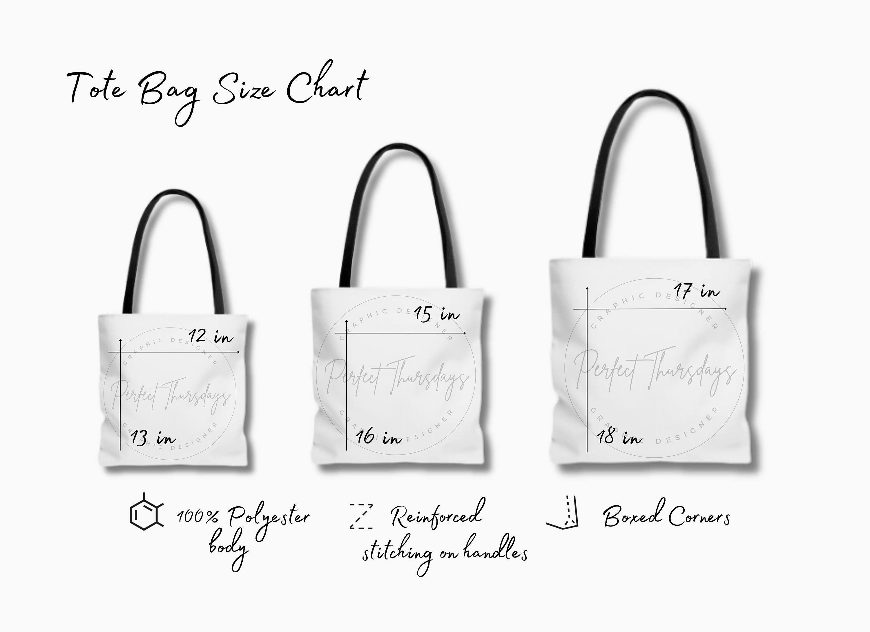 Editable Tote Bag Size Chart Template, AOP Tote Bag Size Chart Template