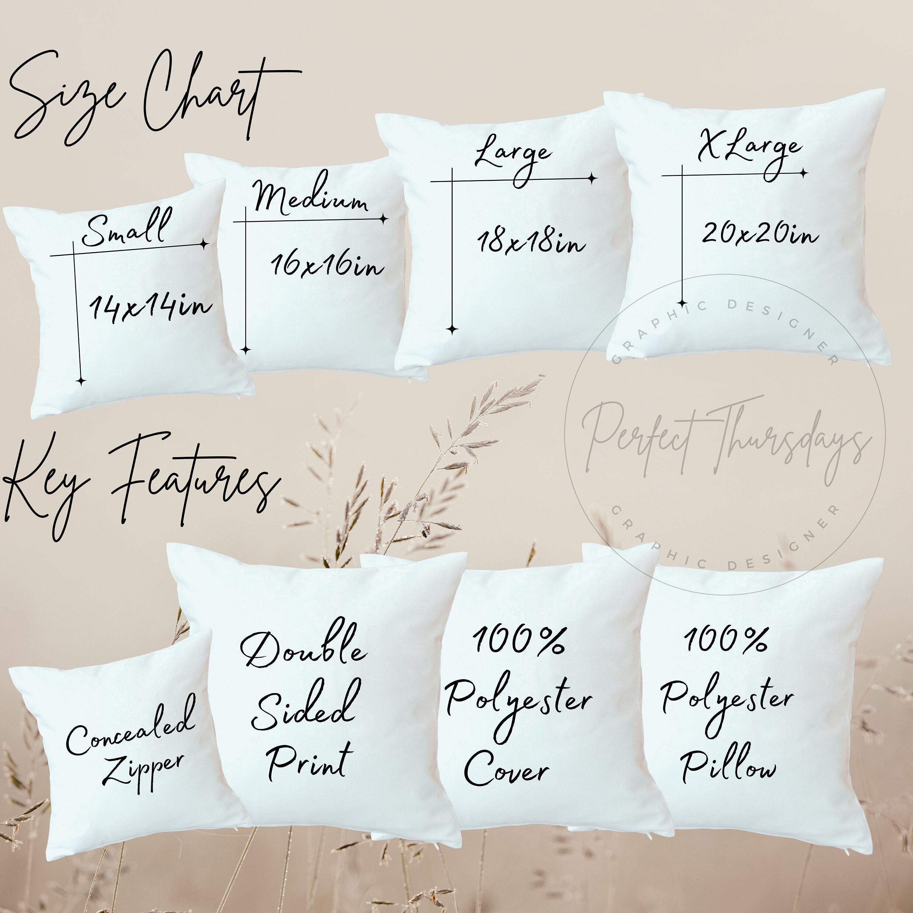 Throw Pillow Size Chart Mockup Throw Pillow Key Features and Etsy