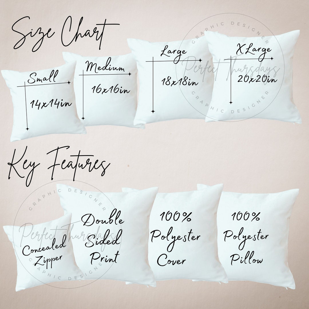 Throw Pillow AOP Throw Pillow Size Chart Mockup Mockups, Throw Pillow
