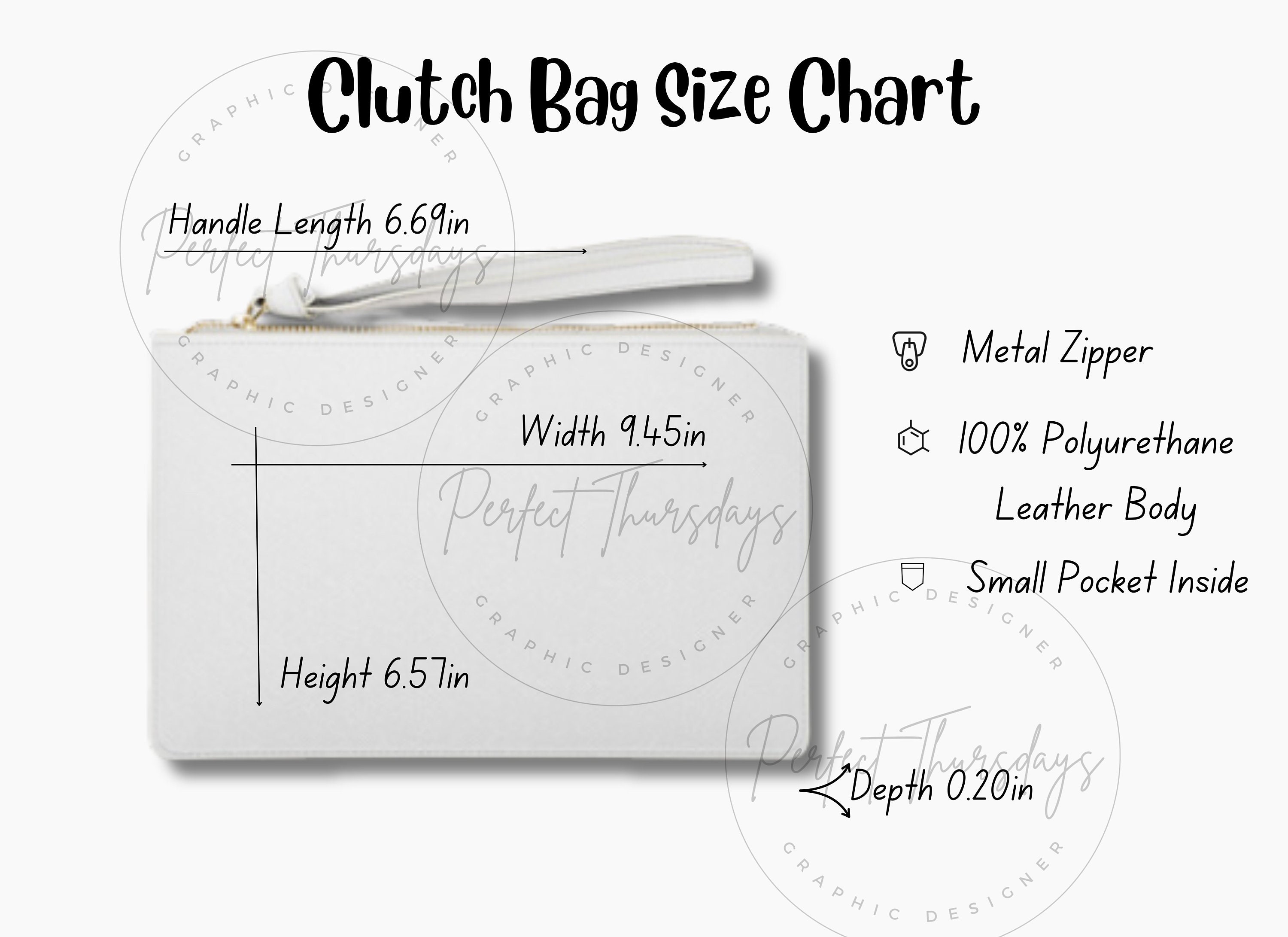 Clutch Bag Size Chart Template, Editable Clutch Bag Size Chart Template