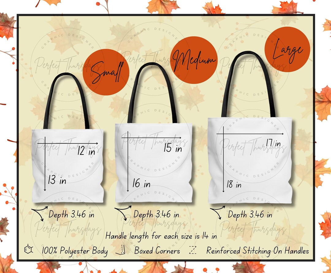 Tote Bag AOP Size Chart and Care Instructions Mockup, AOP Tote Bag Size