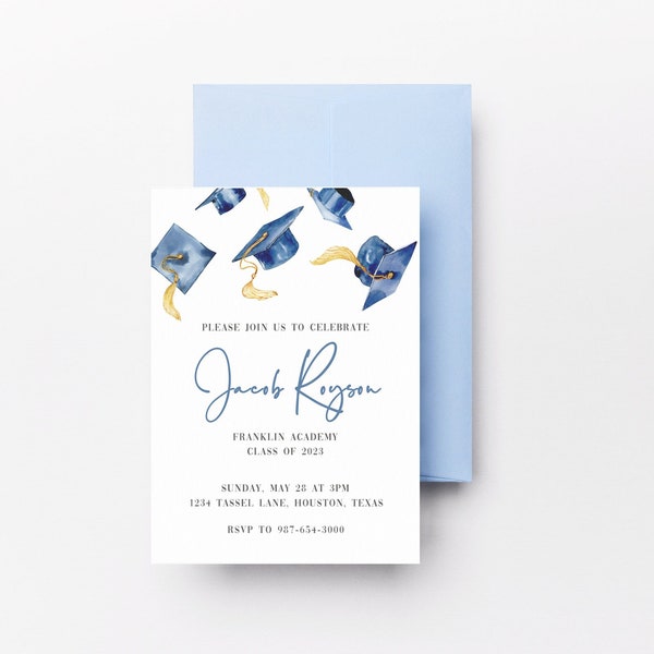 Instant Download 2023 Watercolor Graduation Caps Graduation Party Invitation