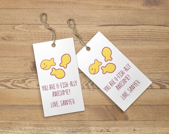 Instant Download bewerkbare Goldfish Cracker Tag-sjabloon voor waardering van leraren, Valentijnsdag, bedanktag en cadeaukaartjes