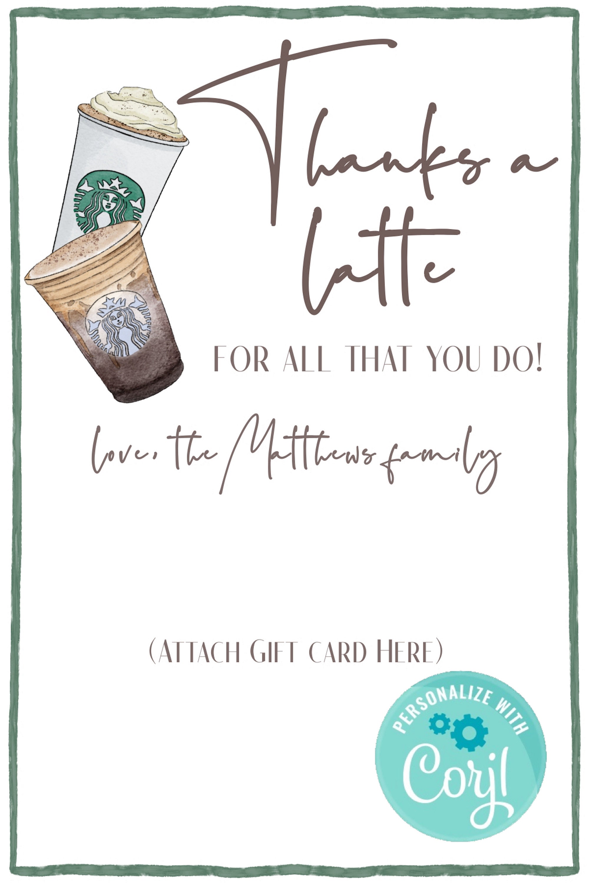 Instant Download Editable Starbucks Inspired Gift Card Holder Template ...