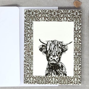 Carte d'anniversaire vache, vache des montagnes, carte vache faite main, carte vache originale, art vache original, carte vache mari, carte de félicitations
