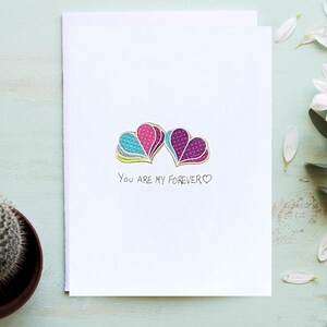 Forever love card, handmade love card, 2 hearts card, ecofriendly card