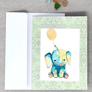 Carte éléphant, carte nouveau bébé, carte pour maman, carte faite main, anniversaire éléphant, carte écologique, carte ballon éléphant, carte d'anniversaire éléphant
