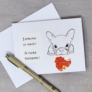 Carte de chien, carte de chien carlin, carte originale, carte unique en son genre, carte de voeux, carte d'amour, carte pour petite amie, carte pour femme, carte de jour d'amour