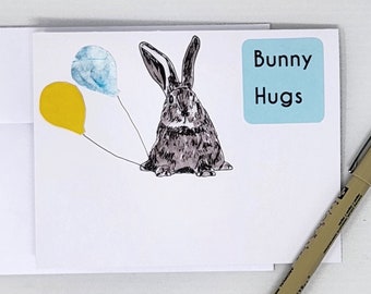 Original rabbit card, rabbit note card, handmade card, animal card, collage card, bunny birthday, bunny card, personalized card