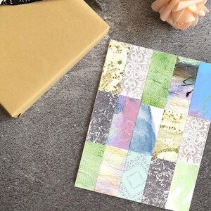 Carte de voeux patchwork faite main, conception de cartes techniques mixtes respectueuses de l'environnement, carte d'anniversaire, carte originale