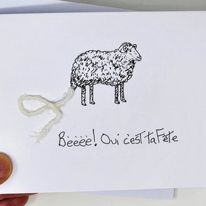 Cute sheep card, c'est ta fête, French card, birthday card, sustainable, handmade birthday, illustration blank card, upcycled card