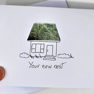 Nouvelle carte pour la maison, première carte pour la maison, cartes de déménagement, carte écologique, carte durable, carte écologique, carte faite main, carte originale, pendaison de crémaillère