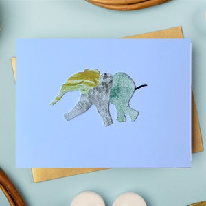 Carte éléphant, carte d'anniversaire, carte de collage, carte faite main, éléphant unique, carte vierge, carte unique en son genre, carte pour lui