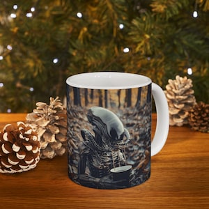 Tazza aliena Xenomorph, tazza da tè con creatura fantascientifica, tazza da caffè con mostro cinematografico, tazza in ceramica con volto alieno, regalo geek, stoviglie uniche per amanti dello spazio