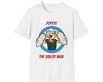 Popeye The Sailor Fans And Lovers T-Shirt, Cartoon Character Tee, Vintage Animation Gift, Nautical Theme Shirt, Funny Sailor Man Top