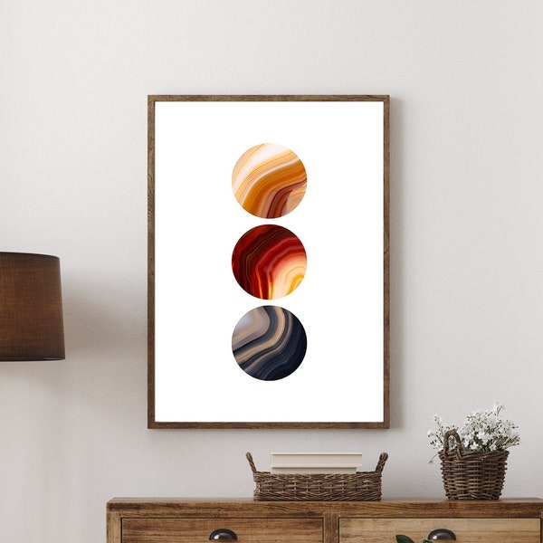 Black Agate Circle Print - natural agate art print, gemstone mineral art, modern art print, minimalist art, geode slice art, crystal ar