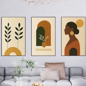 Neutral Boho Abstract Wall Print, Mid-Century Modern, Black Woman Line (Digital Poster)