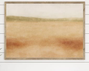 Neutral abstrakt landskapstryck, beige jordton horisontkonst (digital nedladdning)