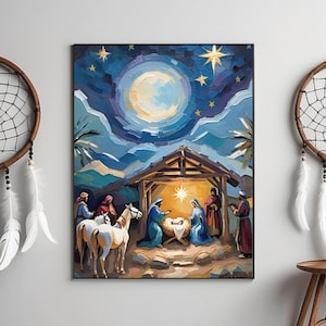 Nativity Wall Art, The Nativity Scene Art, Holiday Nativity Digital Art, Nativity Impressionism Art, Festive Christmas Nativity Home Decor