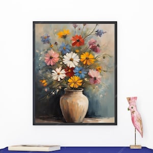 Vintage Flowers Printable Wall Art, Farmhouse Wall Decor, WildFlowers Floral Art, Botanical Wall Decor, Living Room Art, Digital Download