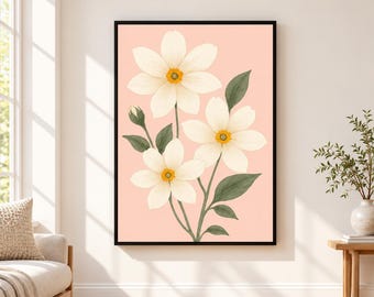 Vintage Floral Wall Art Print, Soft Pink Botanical Poster (Digital Download)