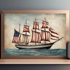 Independence Day Frame TV Art, American Flags Boat Sails Coastal Art, 4th of July Art, American Flags, Memorial Day Painting, Digital Art